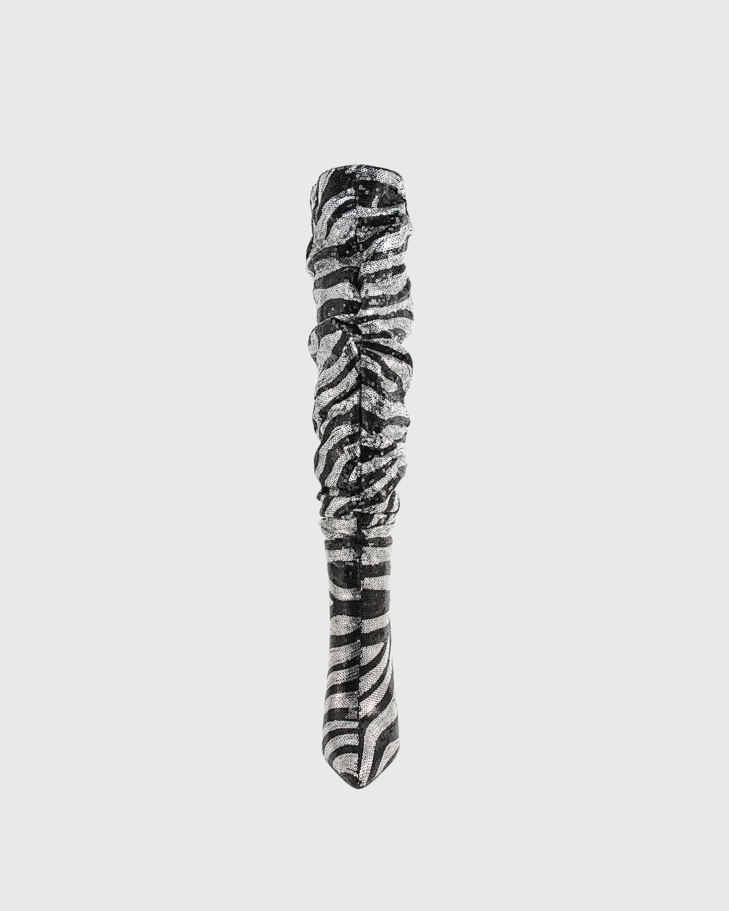 Claretta Zebra Print Ruch Knee High Boots
