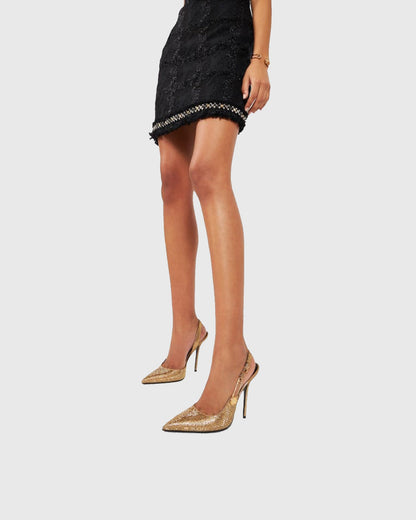 Costanza Rhinestone Embellished Slingback Pumps In Gold