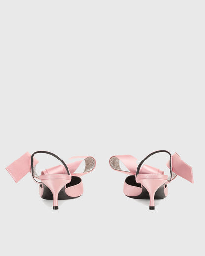 Crocifissa Bow Satin Mules In Pink