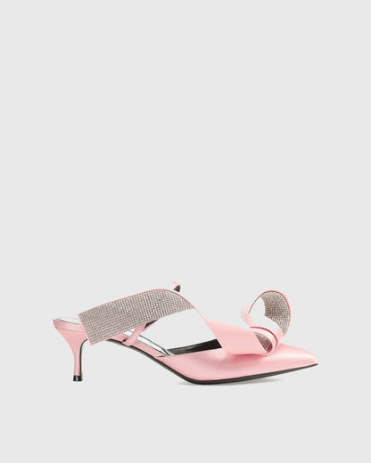 Crocifissa Bow Satin Mules In Pink