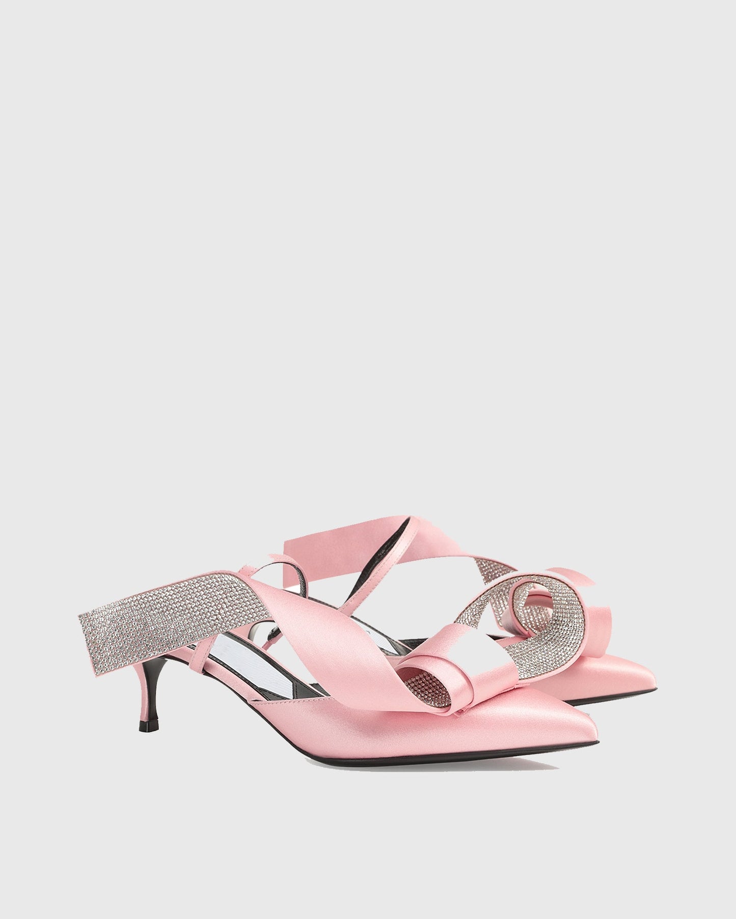 Crocifissa Bow Satin Mules In Pink