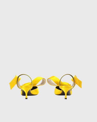 Crocifissa Spiral Rhinestone Bow Mules In Butter Yellow