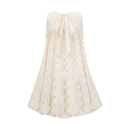 Axelle white wavy-detail sleeveless mini dress
