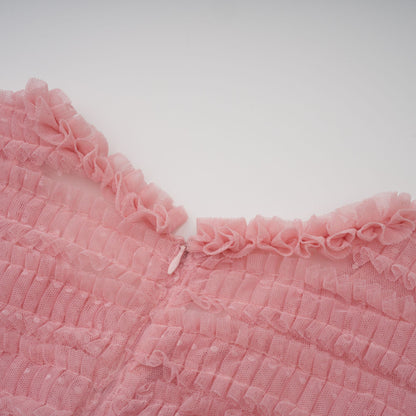 Aimée pink dot-detail ruffled tulle midi dress