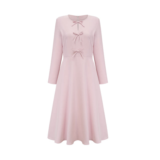 Elise pink bow-detail split-neck midi dress