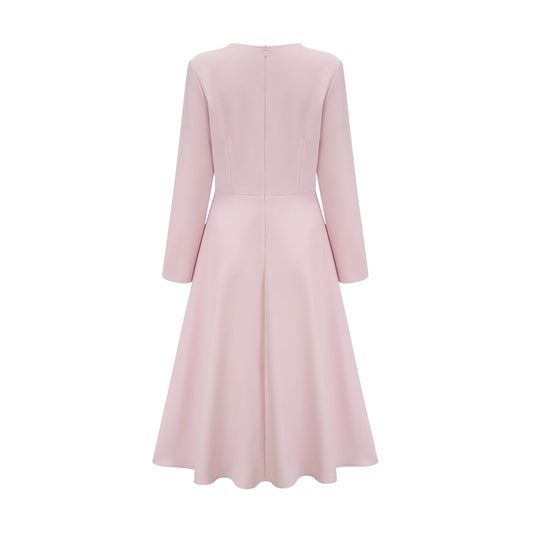Elise pink bow-detail split-neck midi dress