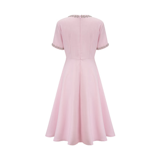 Cassiopeia crystal-accented pink bow midi dress