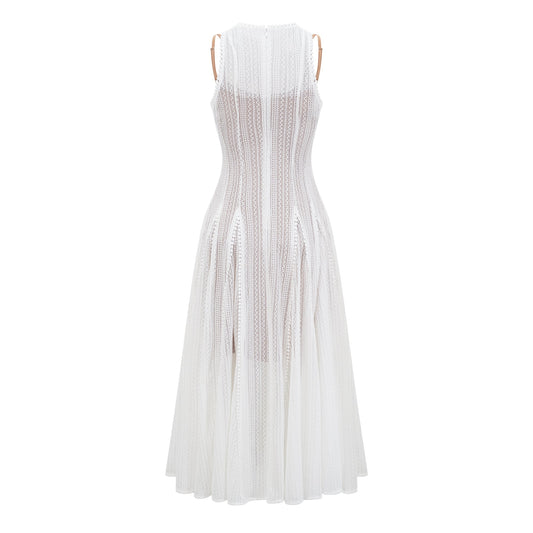 Hélène white pointelle puff midi dress