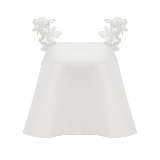 Odette white faux-floral top & skirt matching set