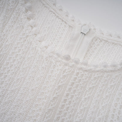 Hélène white pointelle puff midi dress