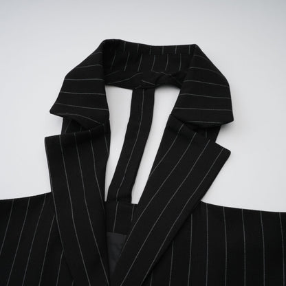 Stefania black striped open-back blazer