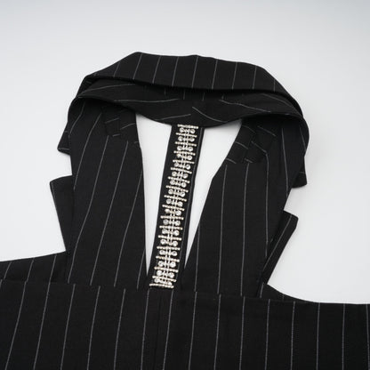 Stefania black striped open-back blazer