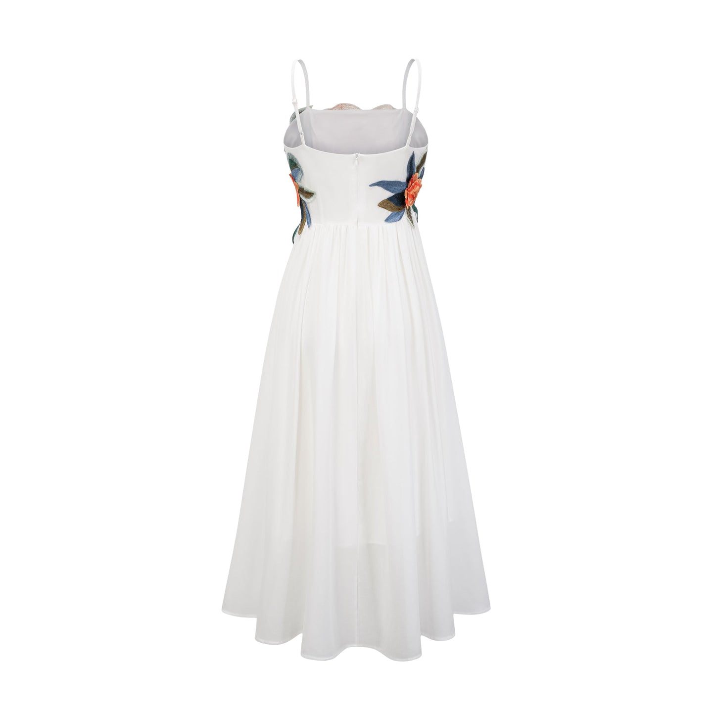 Josette floral-embroidered shirred maxi dress in White