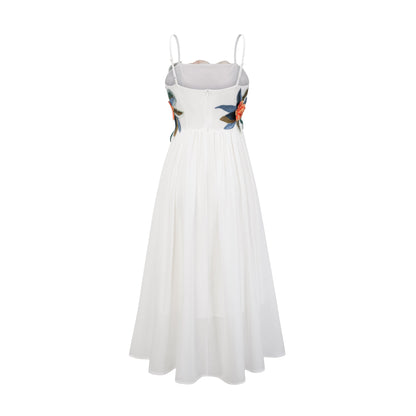 Josette floral-embroidered shirred maxi dress in White