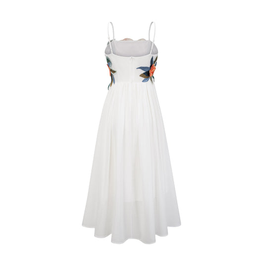 Josette floral-embroidered shirred maxi dress in White