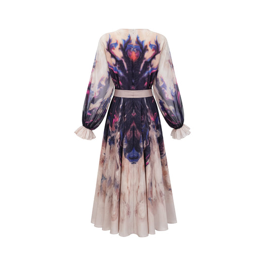 Urbaine smudged graffiti-print silk midi dress