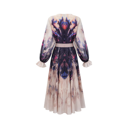 Urbaine smudged graffiti-print silk midi dress
