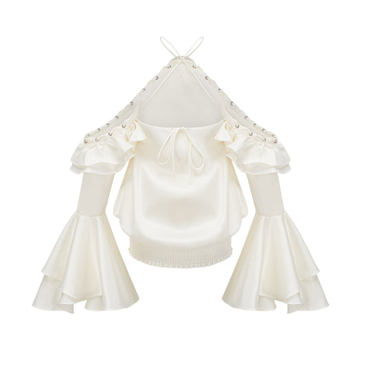 Fleur floral cold-shoulder ruffled mini dress