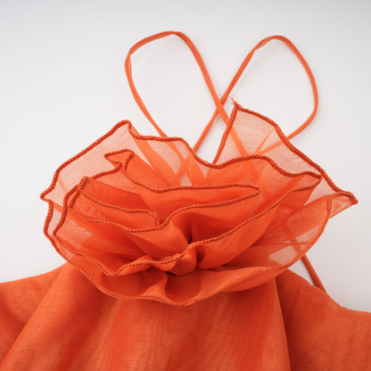 Carrie orange halterneck flounced maxi dress