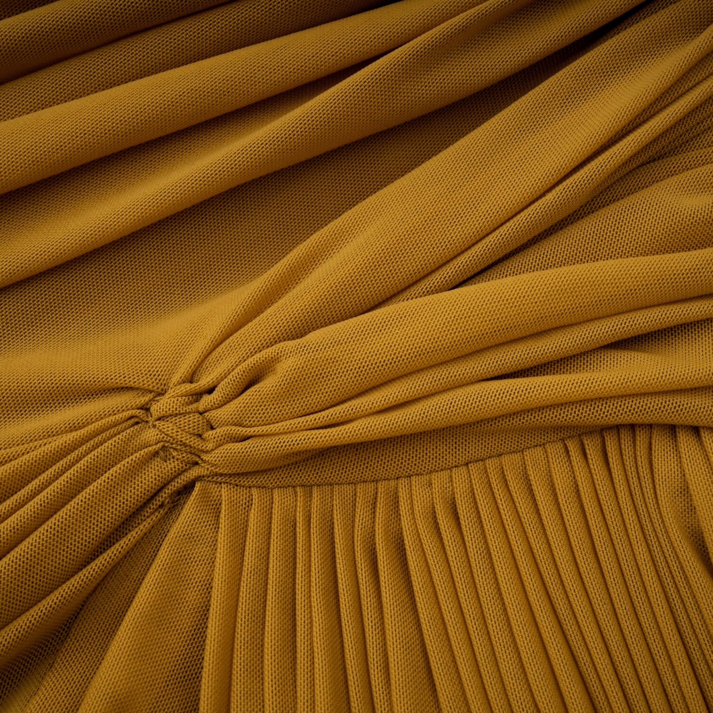 Ludivine ocher off-shoulder cut-out ruched maxi dress