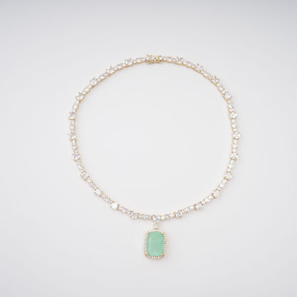 Clémence Gold Tone Oval Gemstone Pendant Necklace