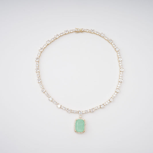 Clémence Gold Tone Oval Gemstone Pendant Necklace