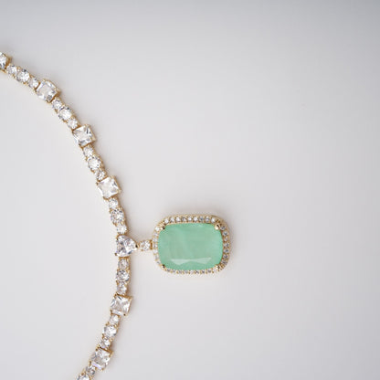 Clémence Gold Tone Oval Gemstone Pendant Necklace