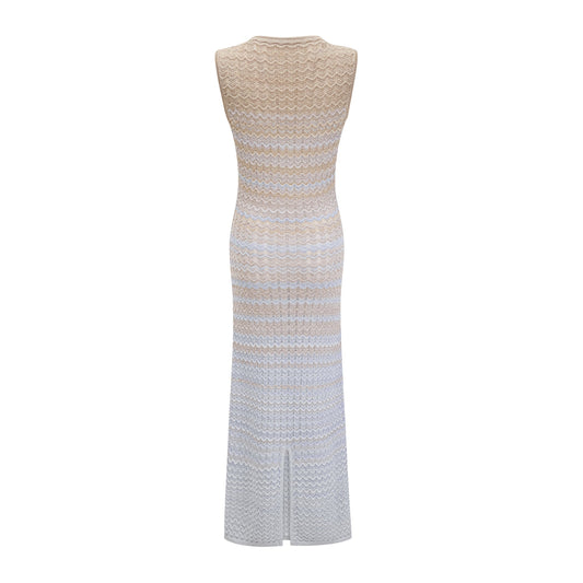 Pauline contrast-color ribbed-knitted midi dress