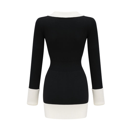 Charlotte wool color-blocked ribbed-knit mini dress