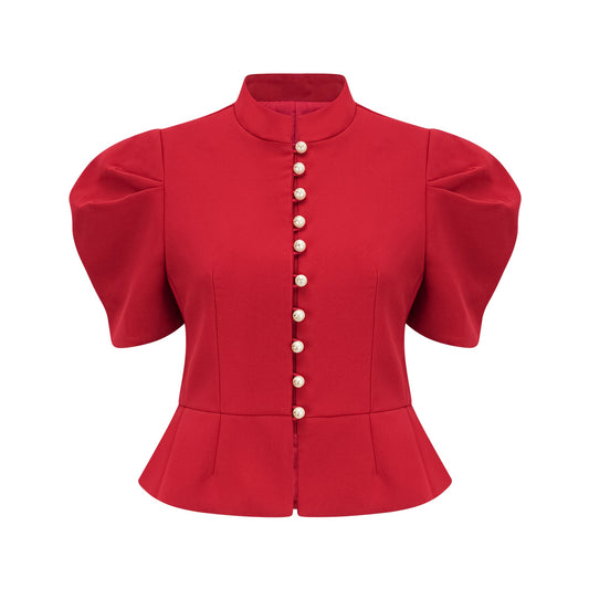 Colette red pleated blouse & skirt matching set