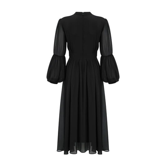 Viviane black pleated button-front midi dress