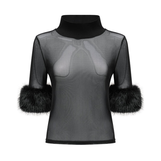 Ségolène black faux-fur tulle top