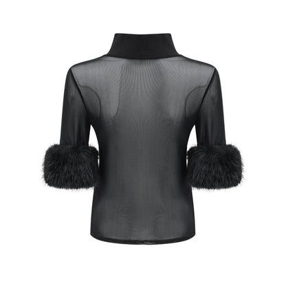 Ségolène black faux-fur tulle top