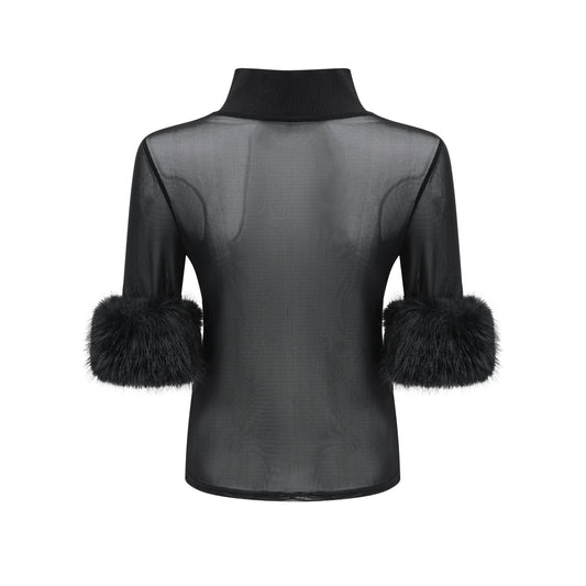 Ségolène black faux-fur tulle top