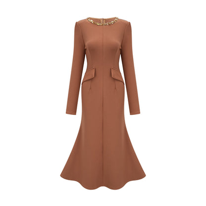 Doriane khaki sequin-embellished midi dress