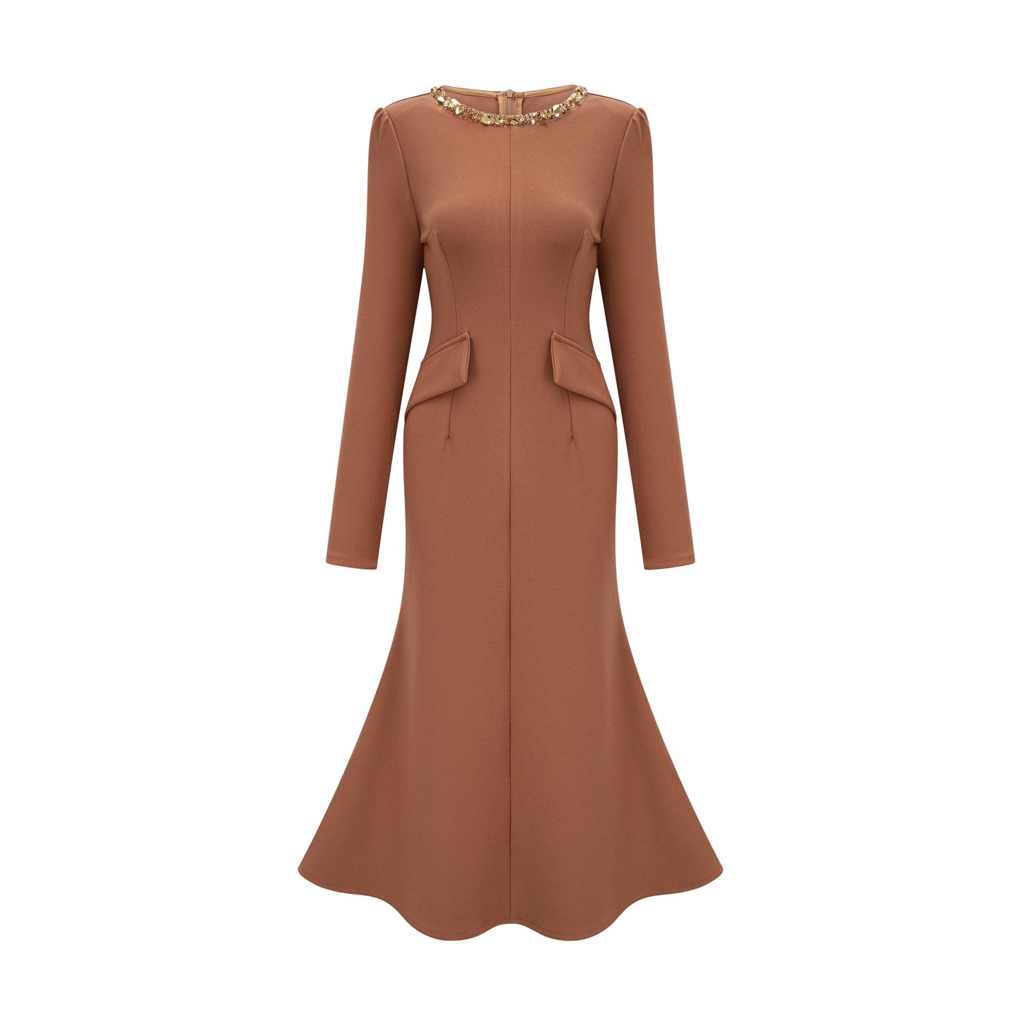 Doriane khaki sequin-embellished midi dress
