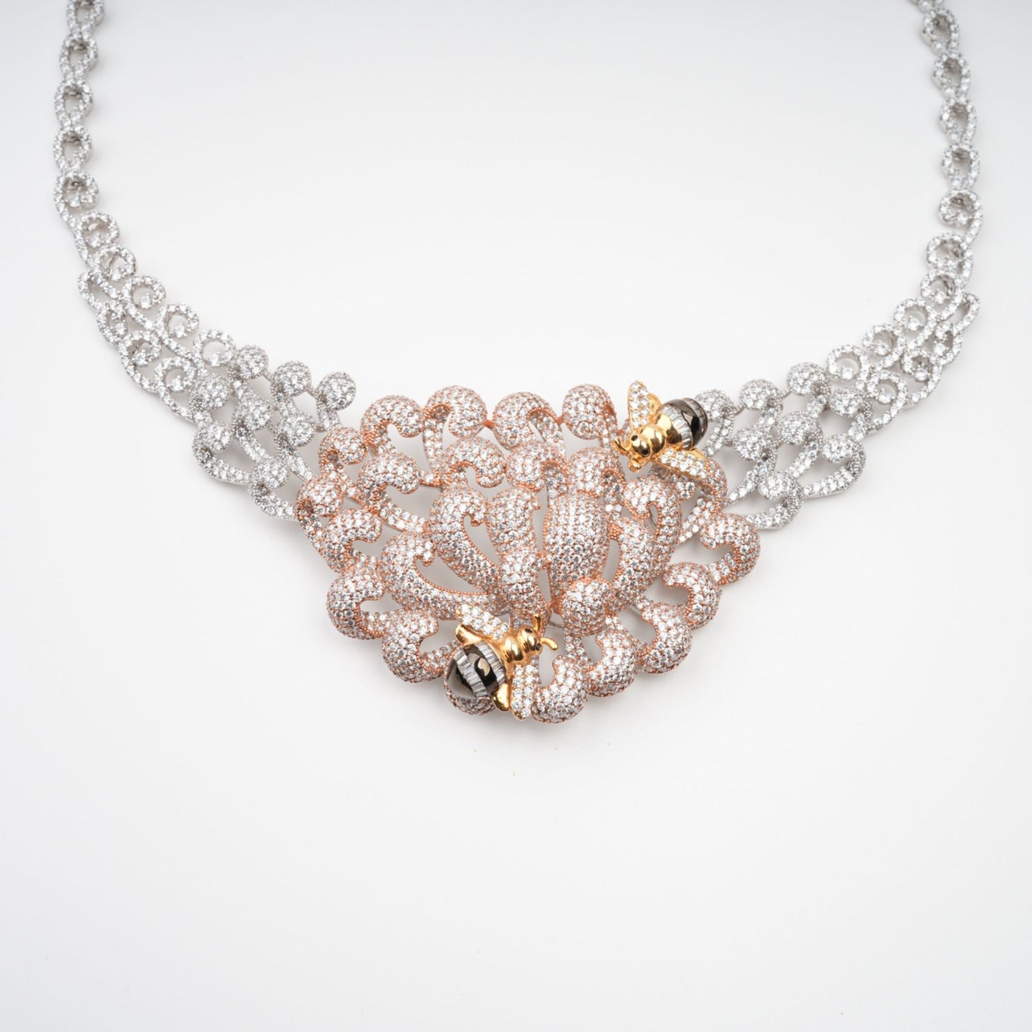 Anthemon Silver Tone Crystal Embellished Necklace