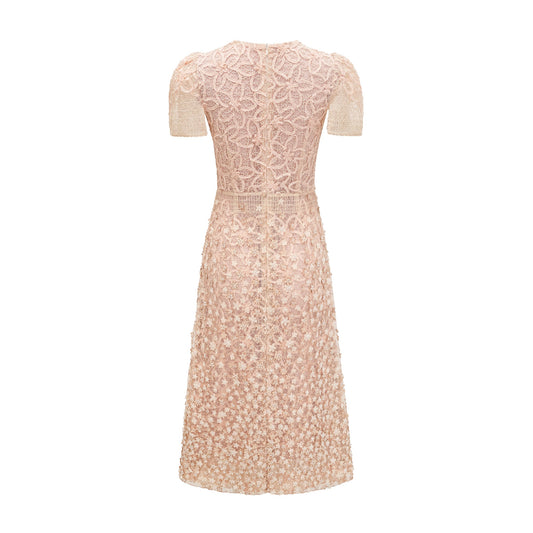 Bérengère neutrals faux-flower crochet midi dress