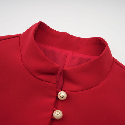 Colette red pleated blouse & skirt matching set