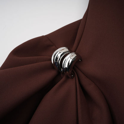 Dora brown asymmetrical-neck puff mini dress