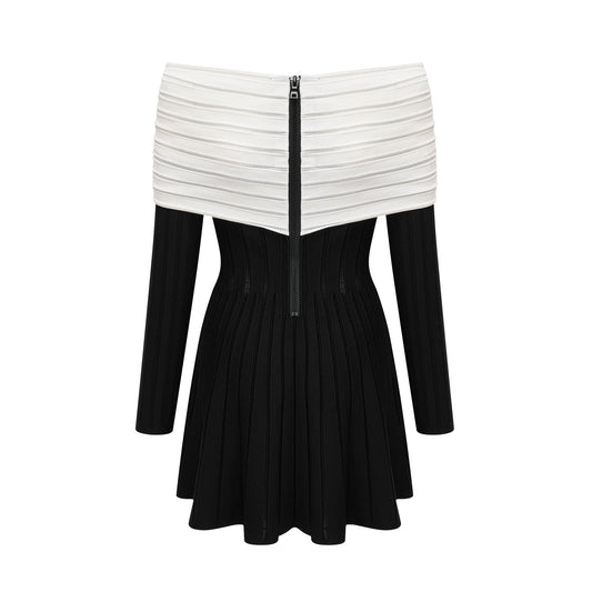 Justine black off-shoulder bow knit mini dress