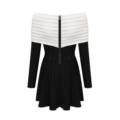 Justine black off-shoulder bow knit mini dress