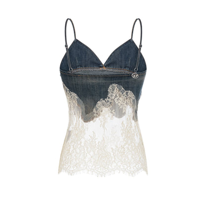 Sylvie lace-detail denim top & shorts matching set