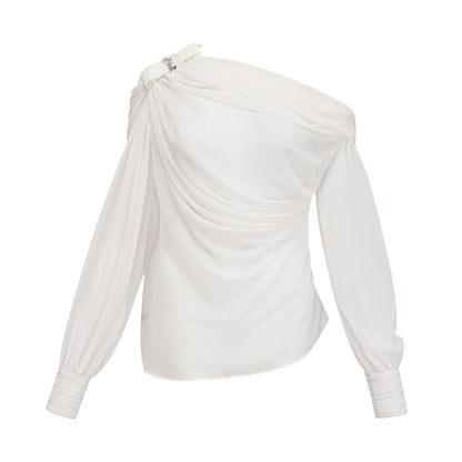 Andrea asymmetrical tulle blouse & skirt matching set in White