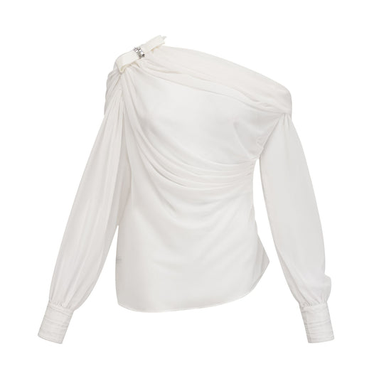 Andrea asymmetrical tulle blouse & skirt matching set in White