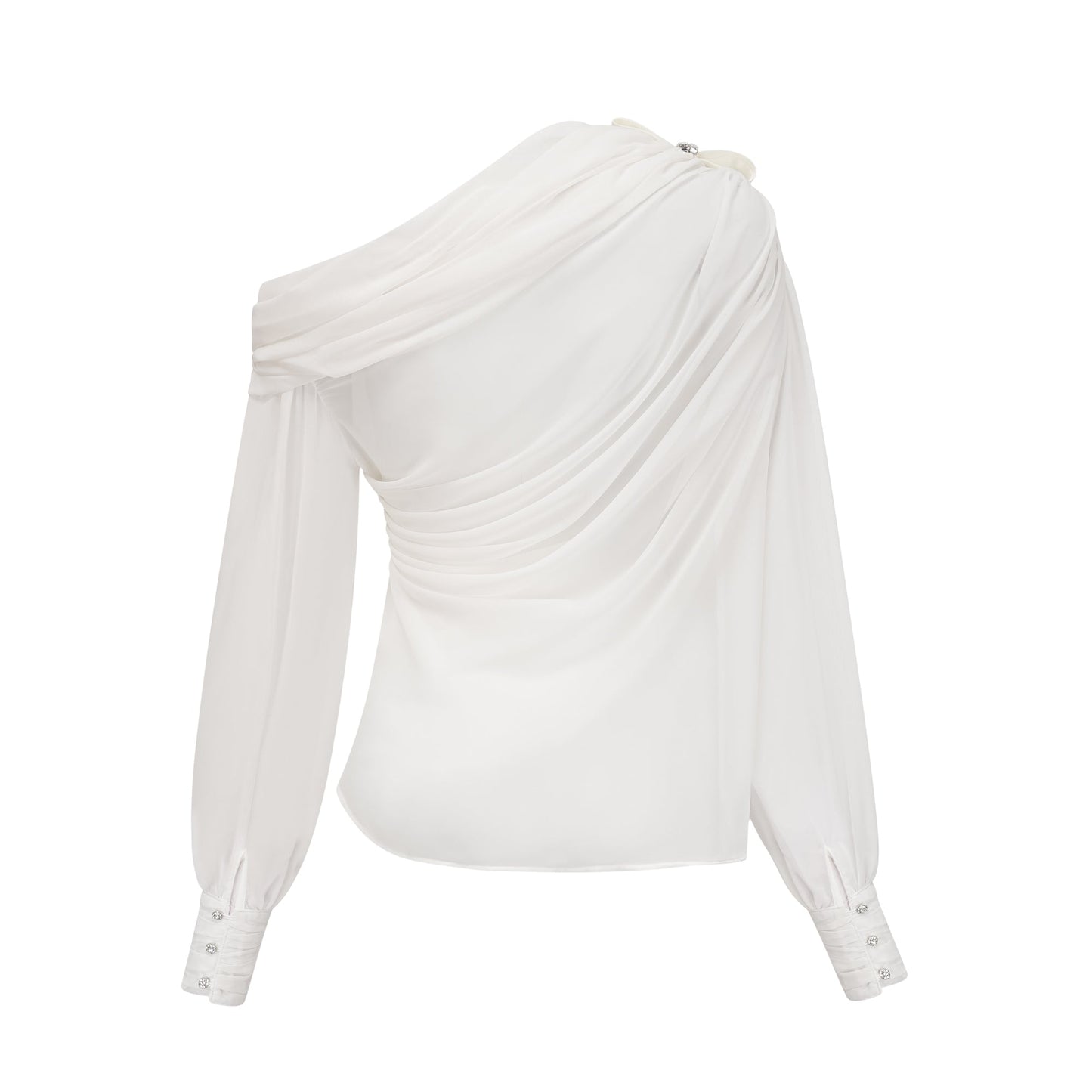 Andrea asymmetrical tulle blouse & skirt matching set in White