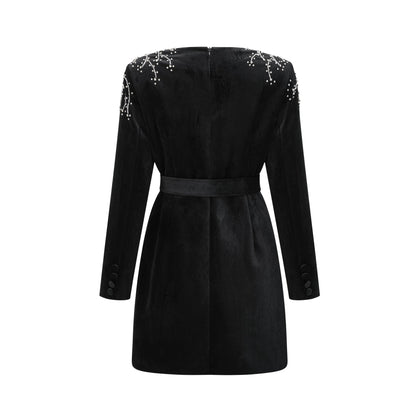 Émilie black crystal-embellished velvet mini dress