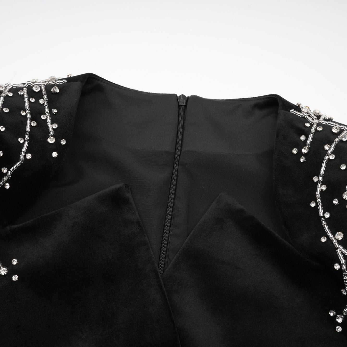 Émilie black crystal-embellished velvet mini dress