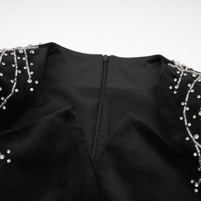 Émilie black crystal-embellished velvet mini dress