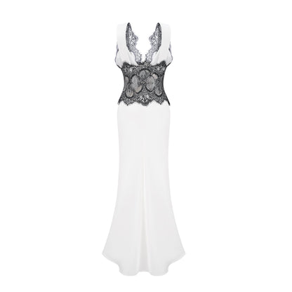 Éléonore contrast-color lace-detail maxi dress